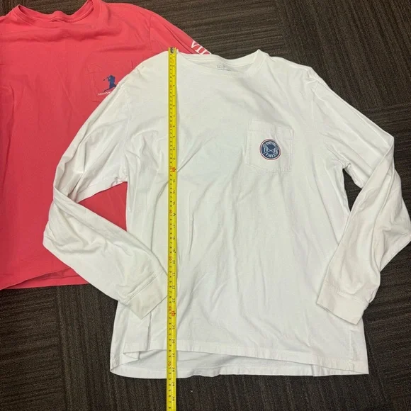 Vineyard Vines Mens Long Sleeve Tees - Coral and White Bundle of 2 Lacrosse - Picture 2 of 7